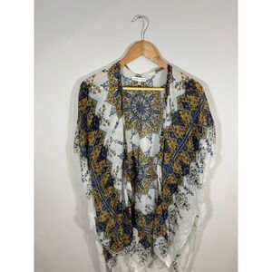 Woven Heart Kimono Open Front Floral Print One Size Bohemian Style O/S